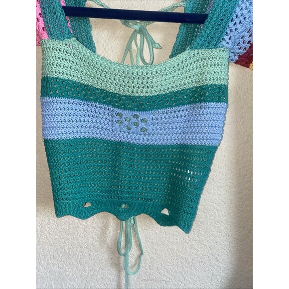 New Crop Knit crochet Bell Long sleeve Square Neck Sweater S Boh Hippie Sexy y2k - Picture 12 of 12